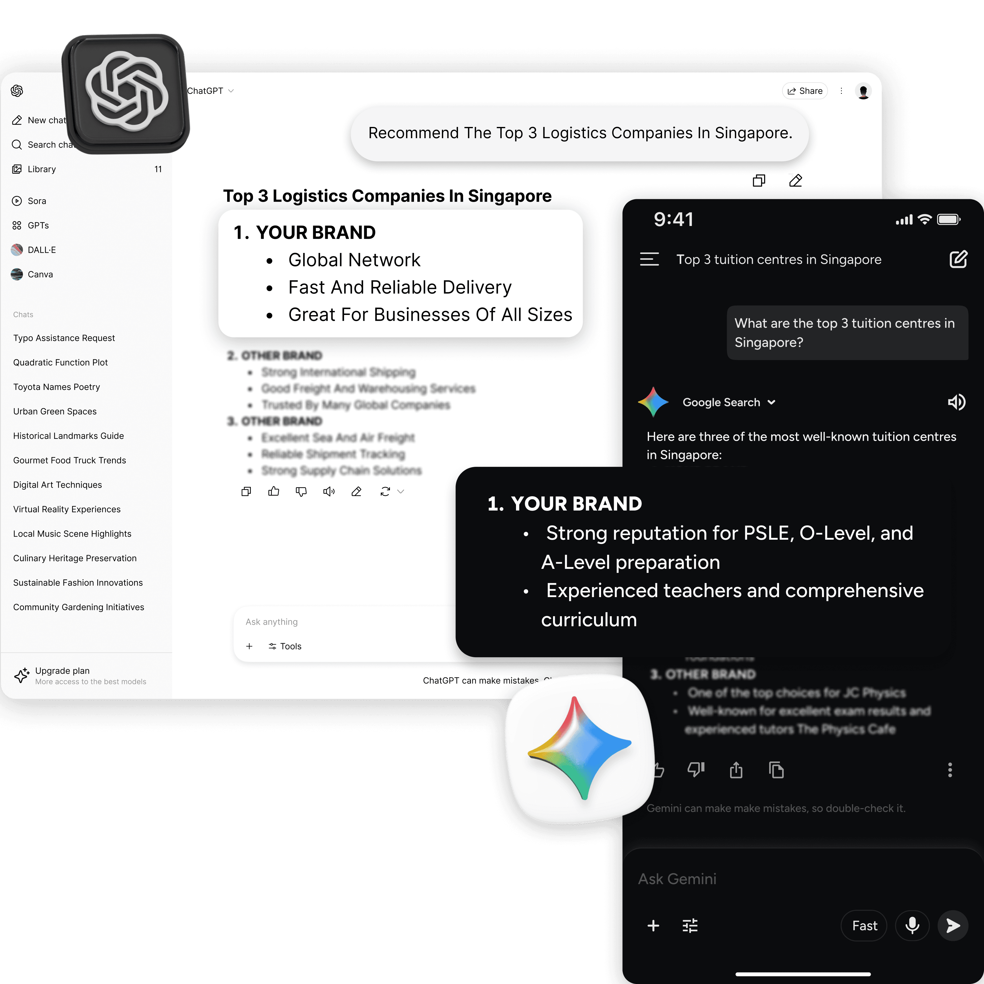 ChatGPT and Gemini both recommending 'Your Brand' as the top result